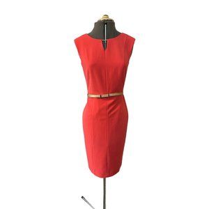 Coral Ellen Tracy Belted Sheath Dress Size 4 Fully Lined NWOT